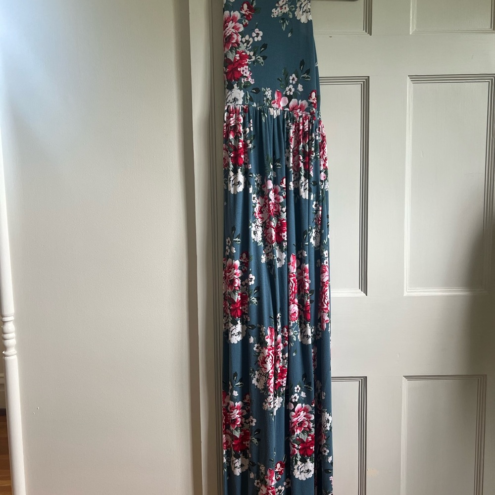 Floral Maxi Dress in Blue and Pink